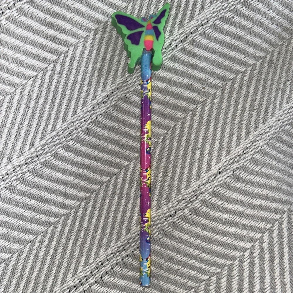 Vintage Lisa Frank Pencil‎ w butterfly Eraser Topper golden retriever puppy D1
